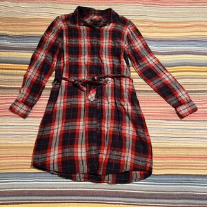 Banana Republic Red Navy Plaid Long Sleeve Belted Shirtdress Size‎ 6